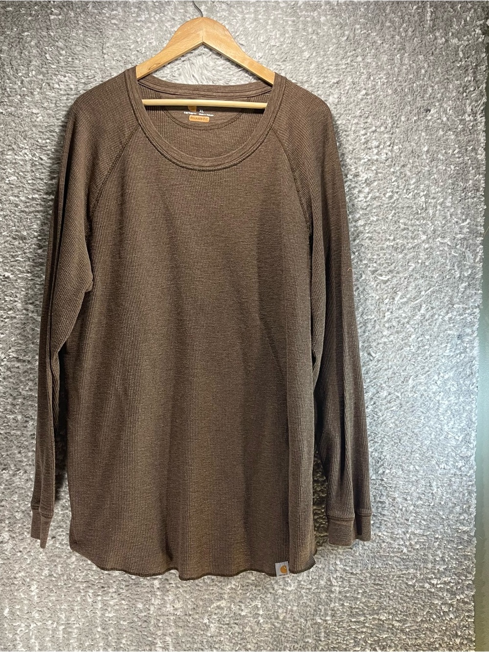 Carhartt Waffle Knit Thermal Shirt XL Relaxed Fit Brown Long Sleeve Outdoor